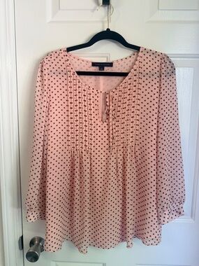 Tommy Hilfiger Pink Polka Dot Pintuck Tie-Neck Blouse